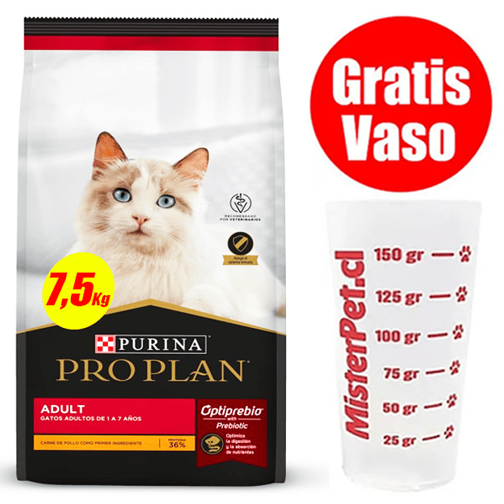 Gratis Vaso + ProPlan Gato Adulto 7,5 Kg 1