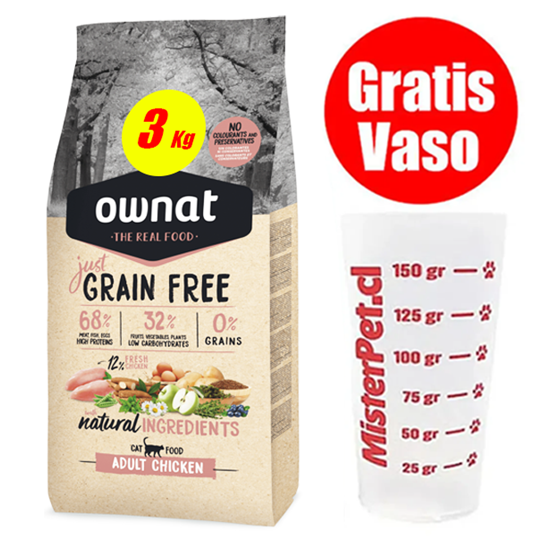 Gtatis Vaso + Ownat Gato Adulto Grain Free Pollo 3 kg 1