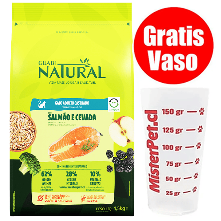 Gratis Vaso + Guabi Natural Gato Castrado Salmón 1,5 Kg 1