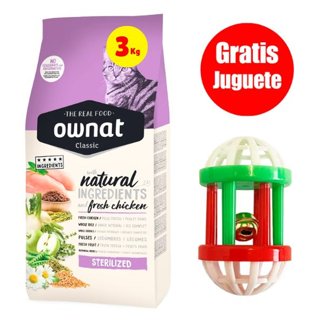 Gratis Juguete + Ownat Gato Esterilizado 3 kg 1
