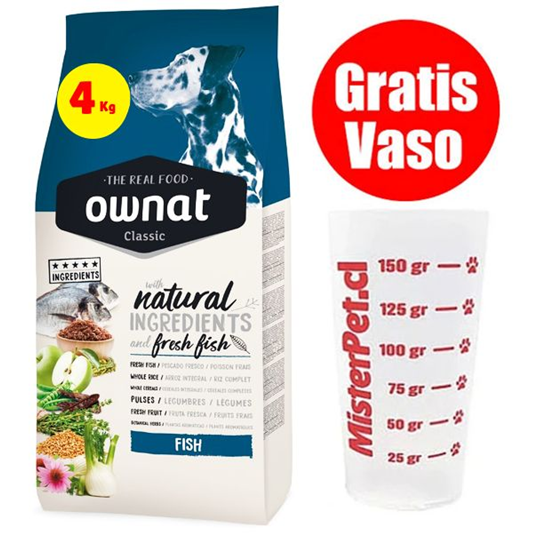 Gratis Vaso + Ownat Classic Alimento Perro Pescado 4 kg 1