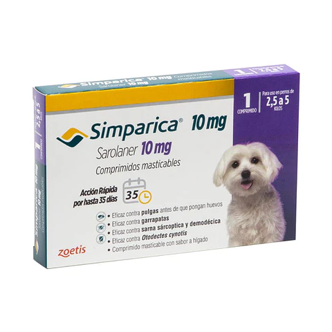 SIMPARICA 10MG DE 2.5 A 5 KG X 1 COMP