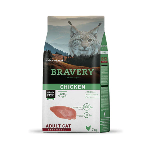 BRAVERY GATO ADULTO ESTERILIZADO POLLO 7 KG