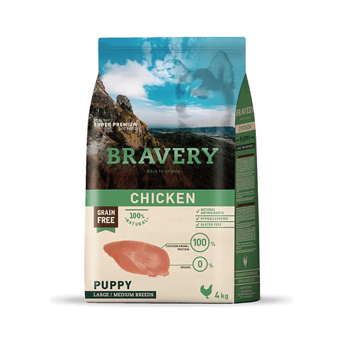 BRAVERY PUPPY RAZA MEDIANA GRANDE POLLO 4 KG