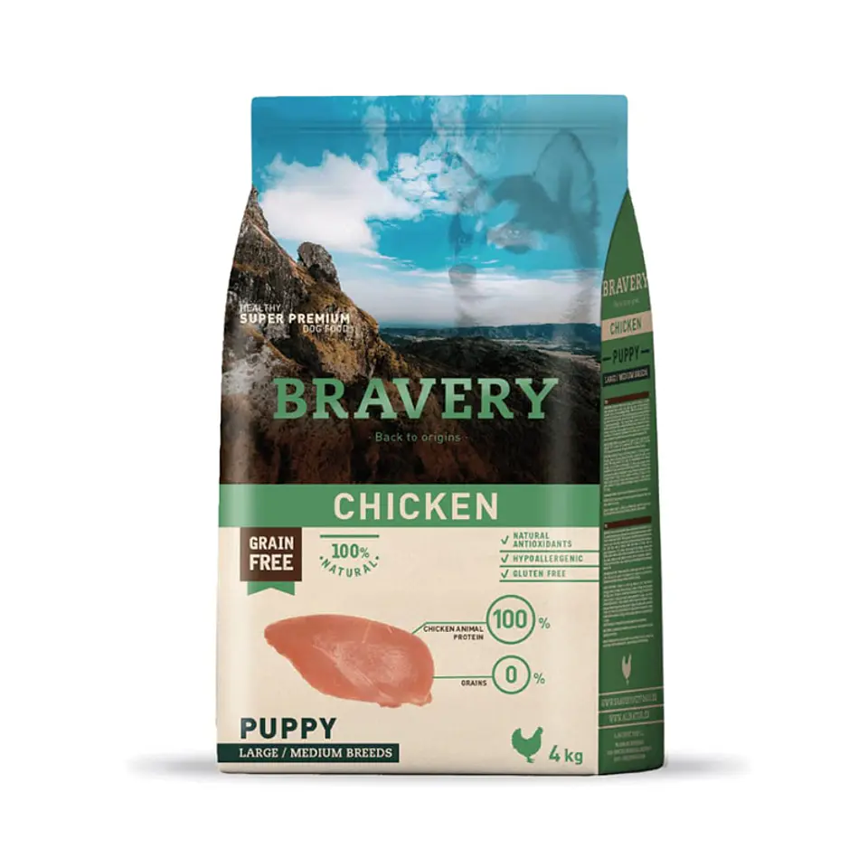 BRAVERY PUPPY RAZA MEDIANA GRANDE POLLO 4 KG 1