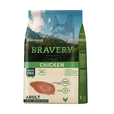 BRAVERY PERRO ADULTO RAZA MEDIANA GRANDE POLLO 12 KG