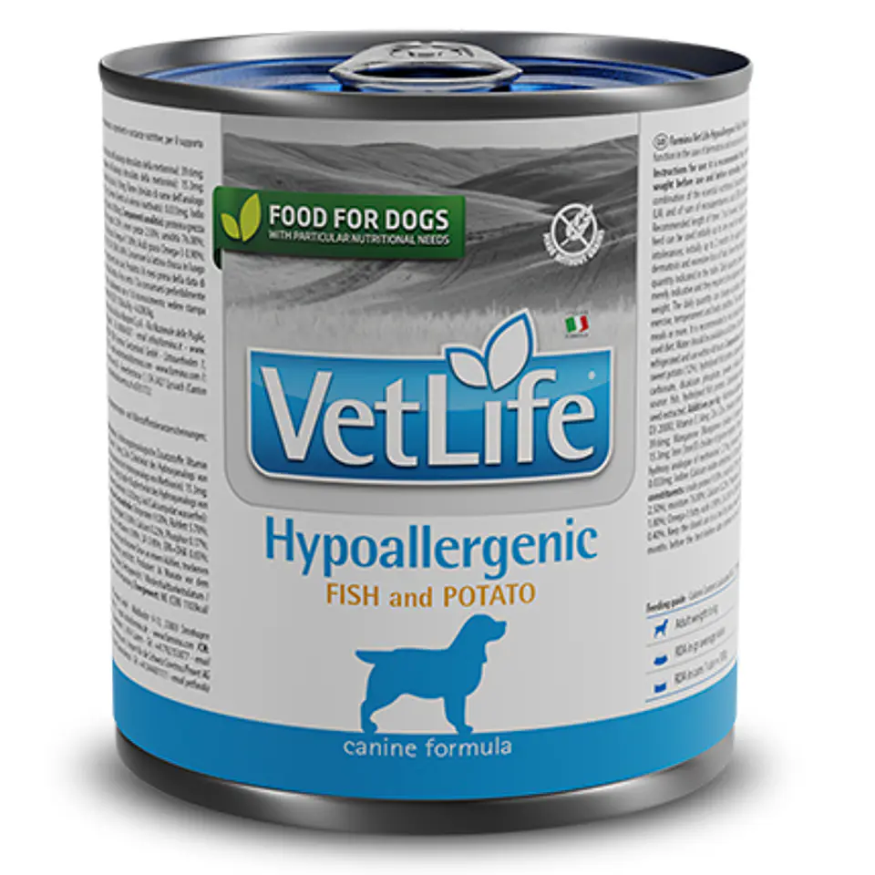 Vetlife Perro Lata Hipoalergénica Pescado y Papa 300 gr. 1