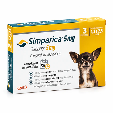 Simparica 5 mg x 3 Comprimidos (1,3 a 2,5 kg)