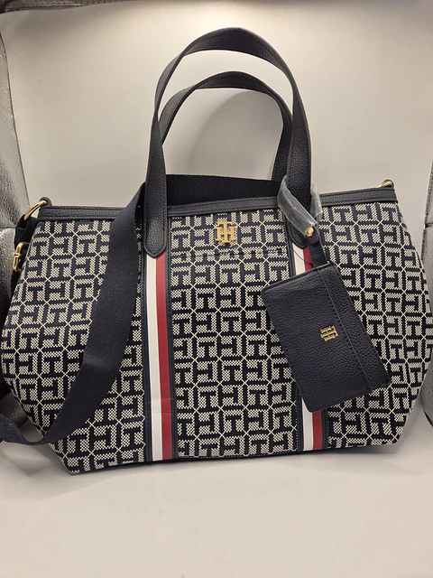 Cartera Tote Monograma Tommy Hilfiger Azul