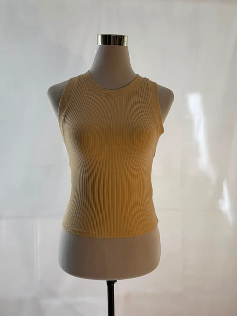 Top Zara Acanalado Cuello Alto Tono Café Claro