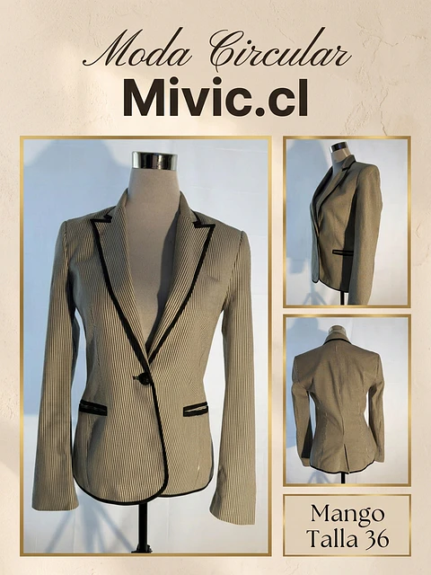 Blazer Sastre a Rayas con Ribetes Negros Mango