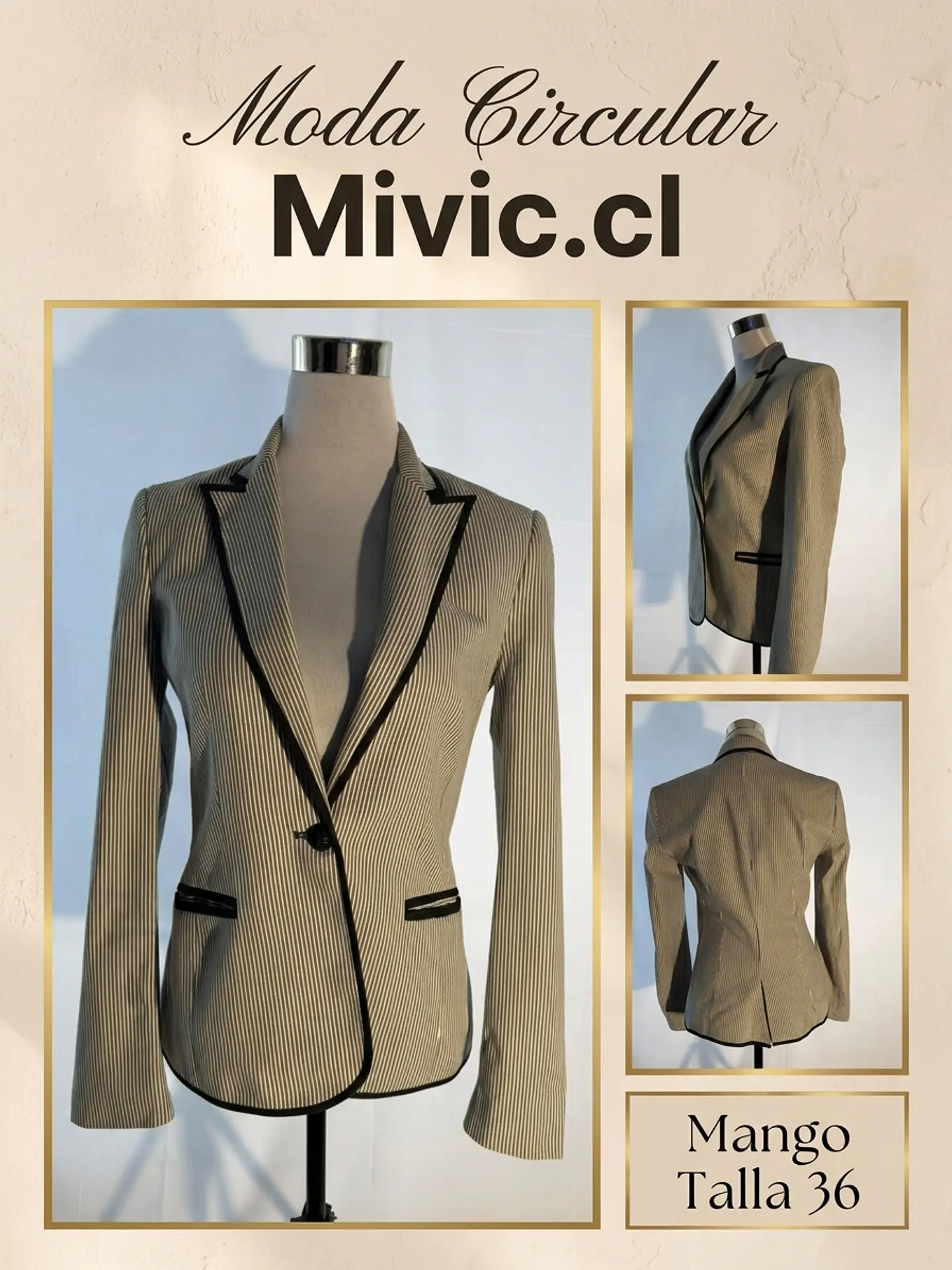 Blazer Sastre a Rayas con Ribetes Negros Mango 1