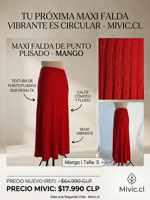 Falda Maxi de Punto Plisado Mango Vibrante