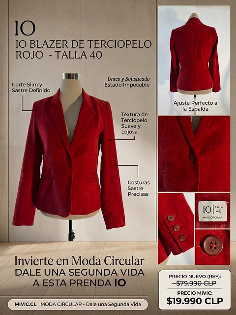 Blazer Sastre de Terciopelo IO - Rojo Intenso
