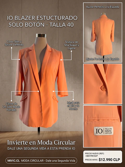 IO Blazer Estructurado Solo Botón - Coral/Melón