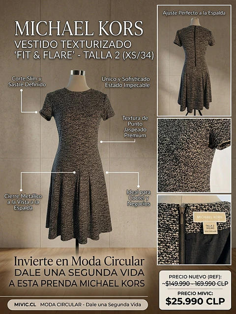 Vestido Elegante Michael Kors Texturizado "Fit & Flare"