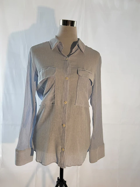 Camisa Utility Texturizada Zara con Bolsillos Frontales - Celeste