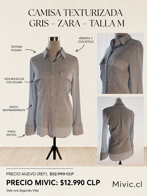 Camisa Utility Texturizada Zara con Bolsillos Frontales - Celeste