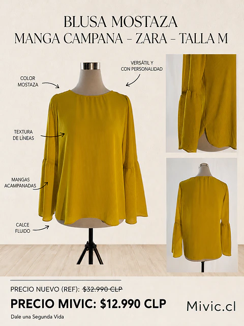 Blusa Mostaza con Mangas Campana Zara