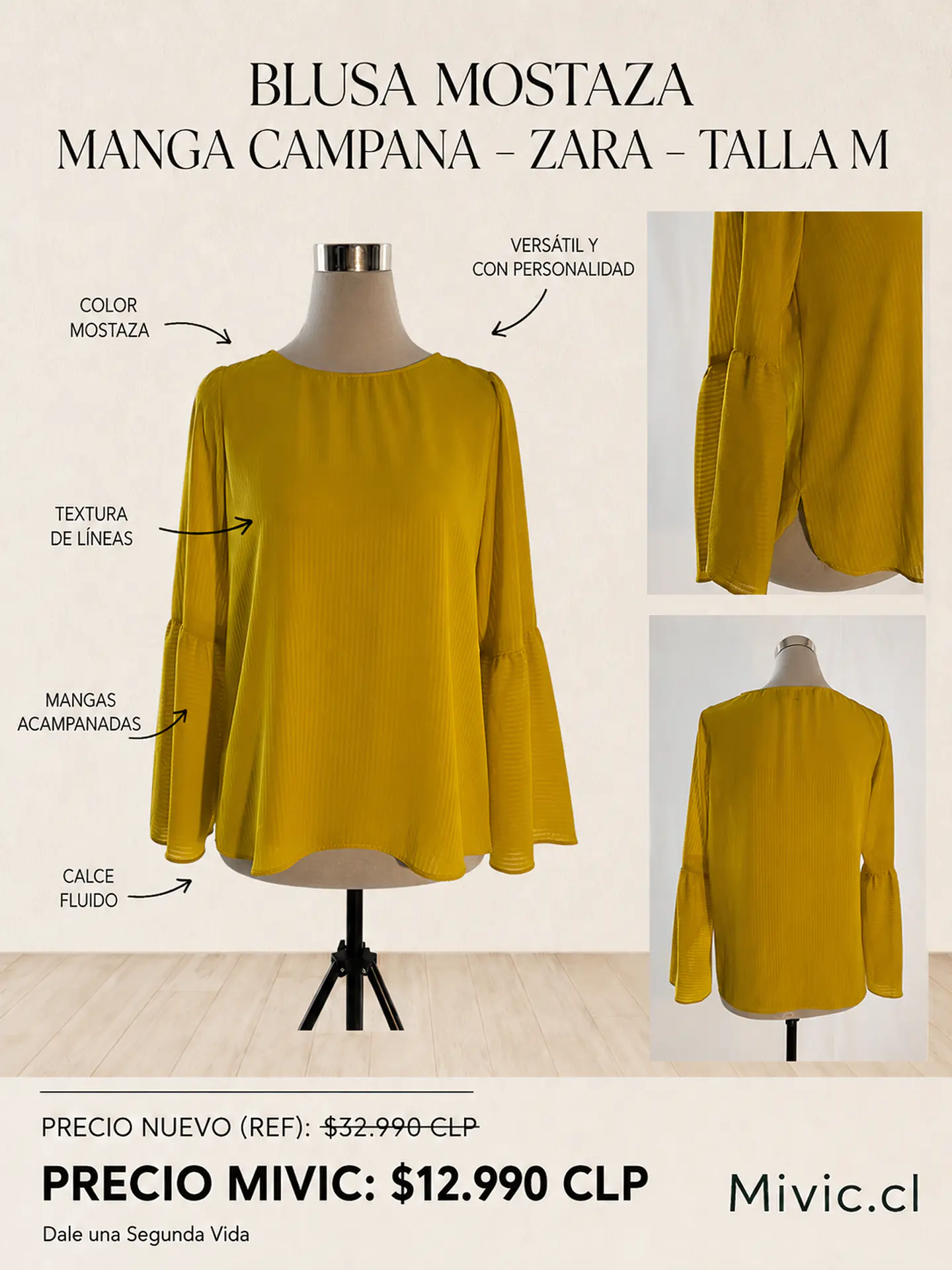 Blusa Mostaza con Mangas Campana Zara 1