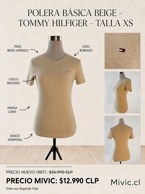 Polera Básica Beige Tommy Hilfiger