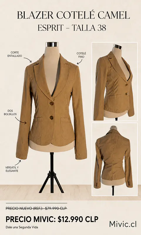 Blazer de Cotelé Fino Color Camel Esprit