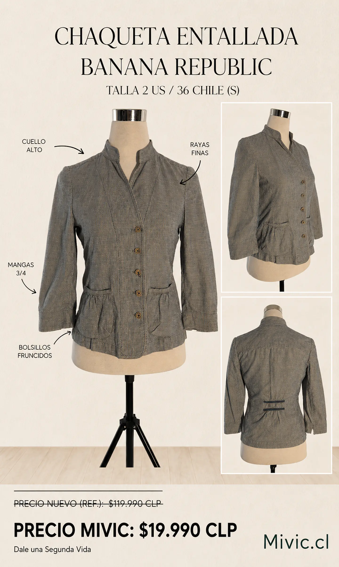 Chaqueta Entallada a Rayas Banana Republic 1