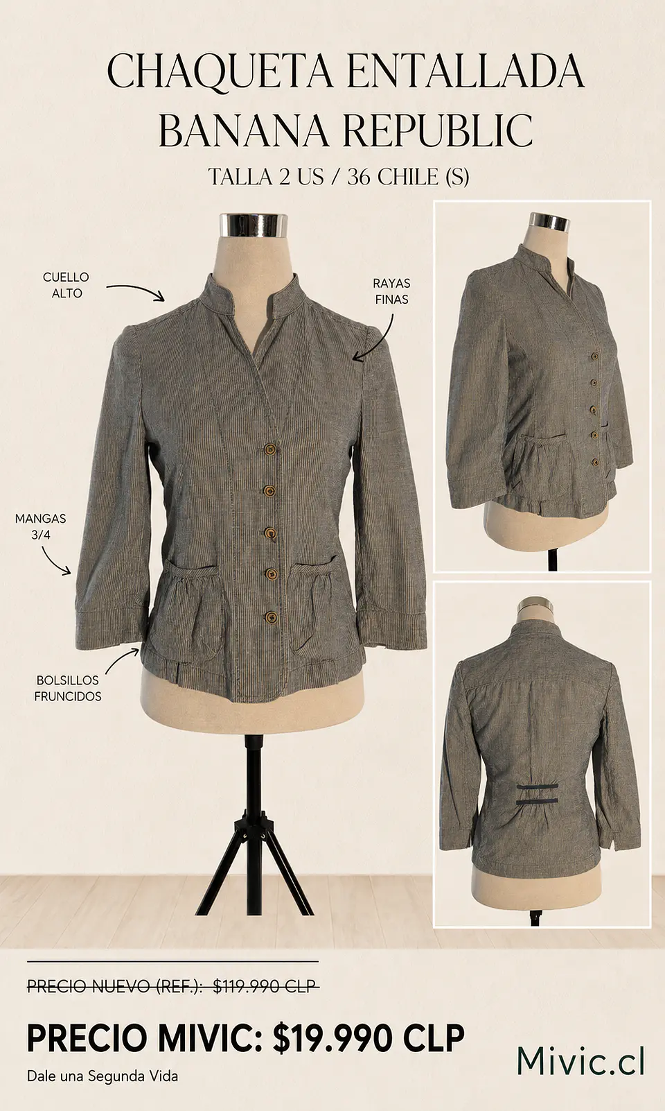 Chaqueta Entallada a Rayas Banana Republic 1
