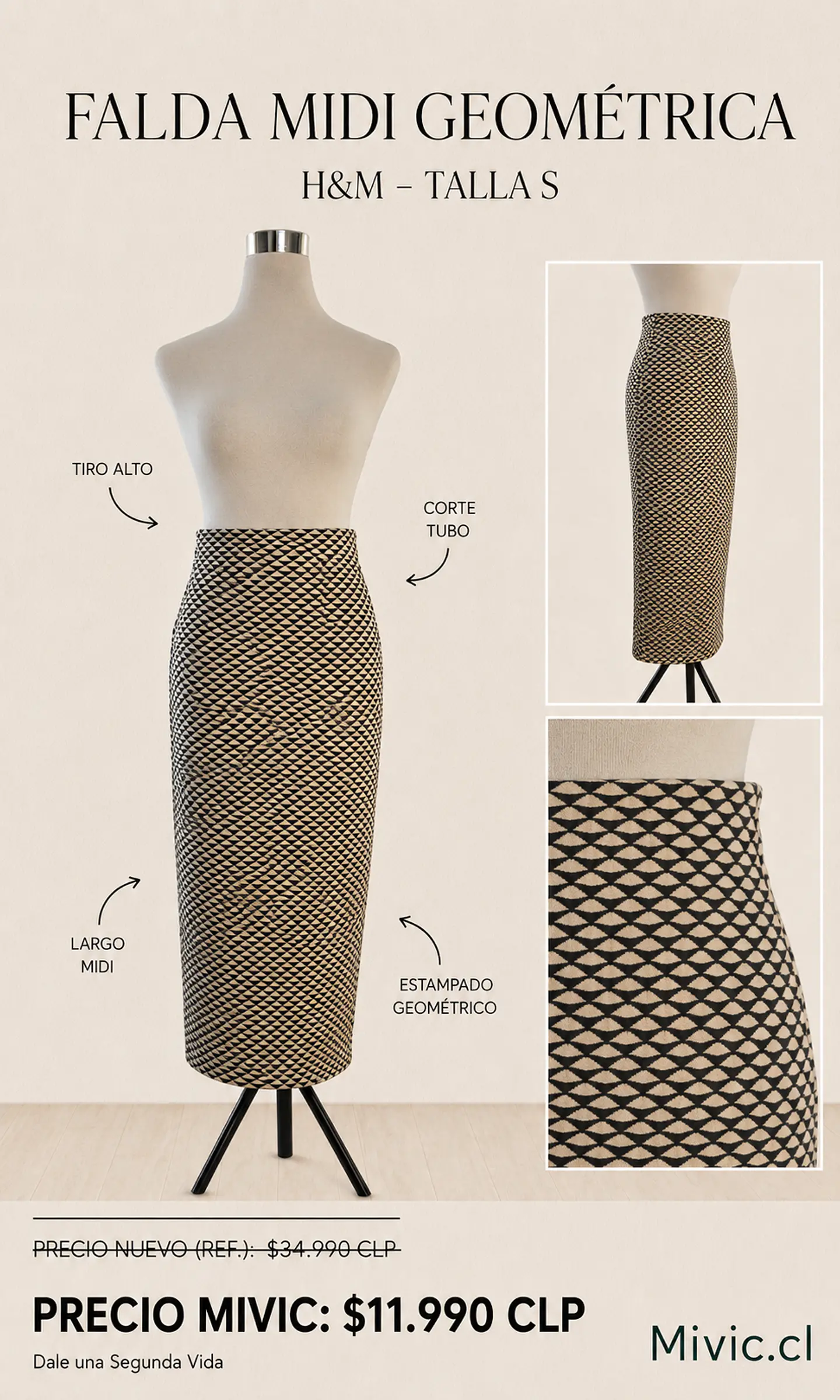 Falda Midi Estampado Geométrico H&M 1