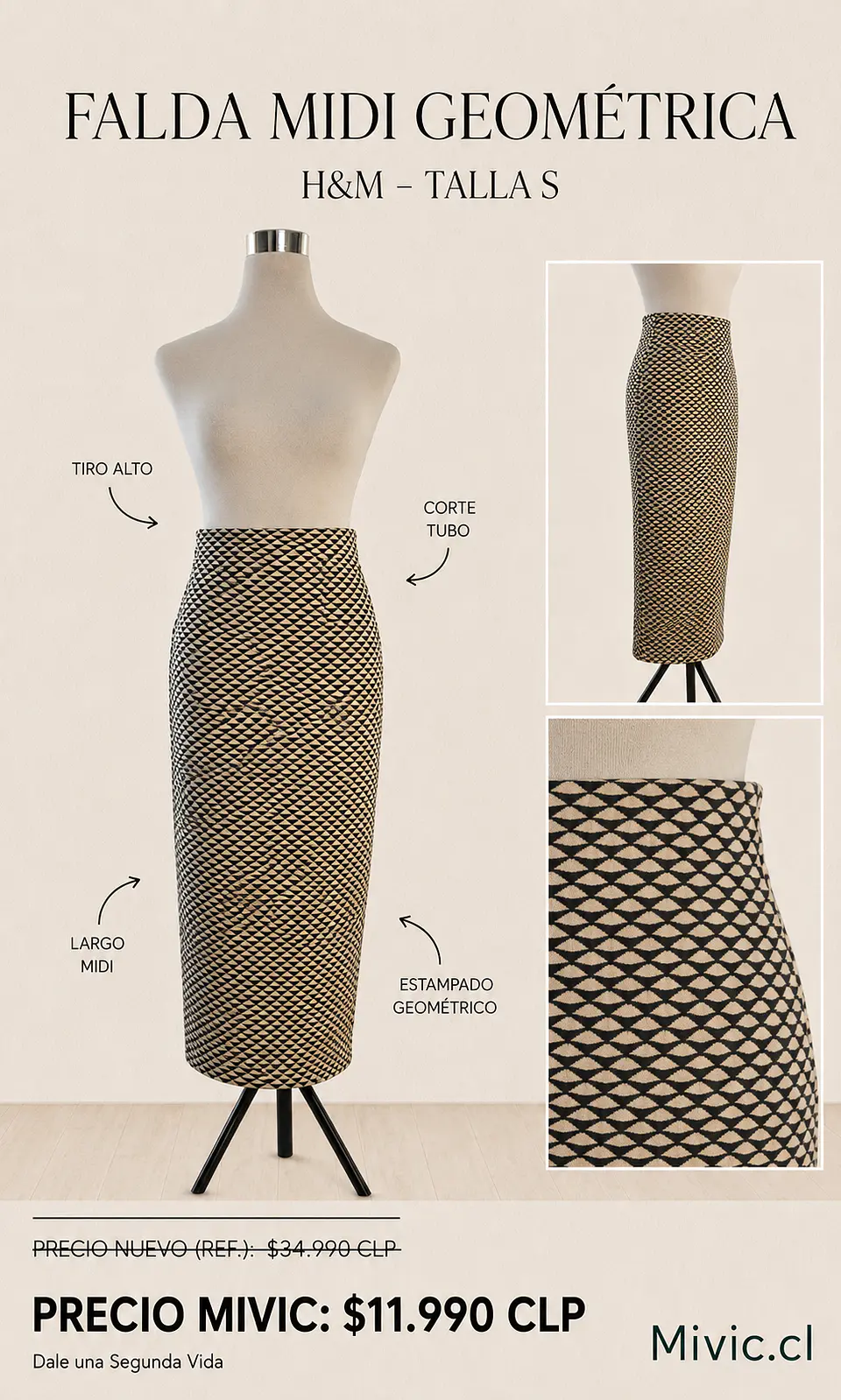 Falda Midi Estampado Geométrico H&M 1