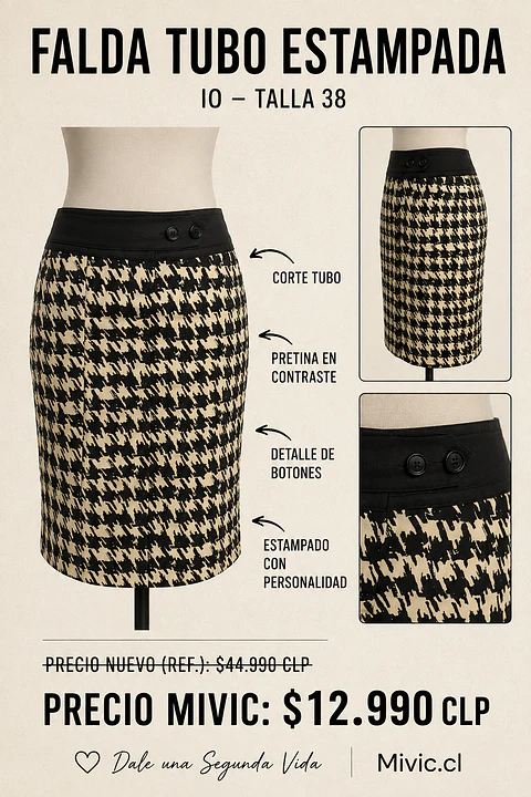Falda Tubo Estampado Pata de Gallo IO