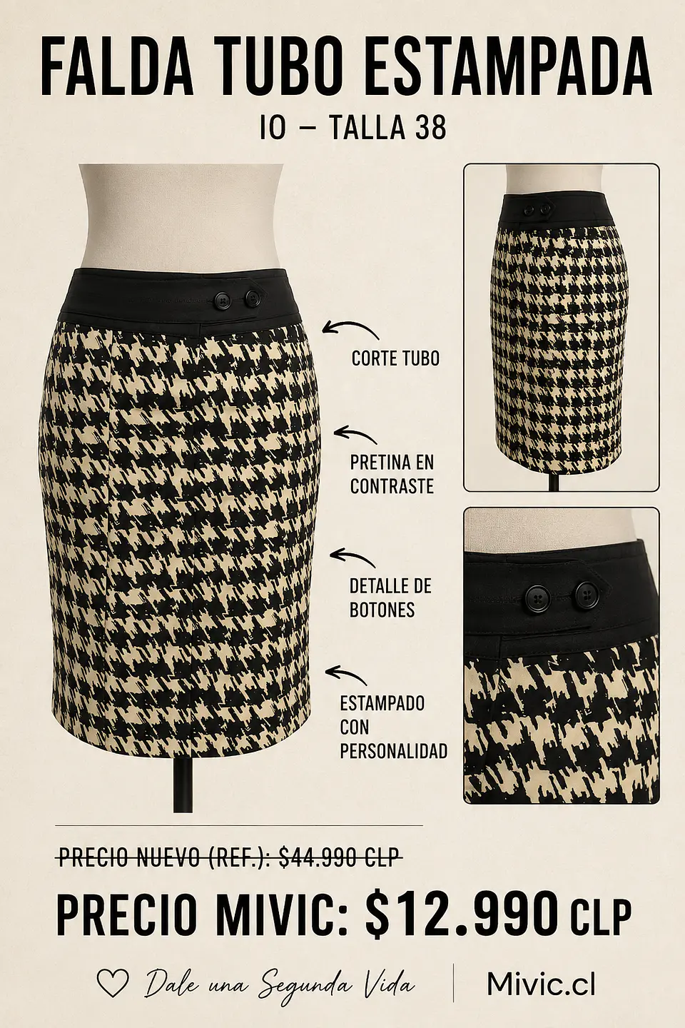 Falda Tubo Estampado Pata de Gallo IO 1