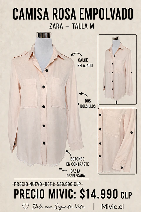 Camisa Zara — Rosa Blush / Estilo Safari