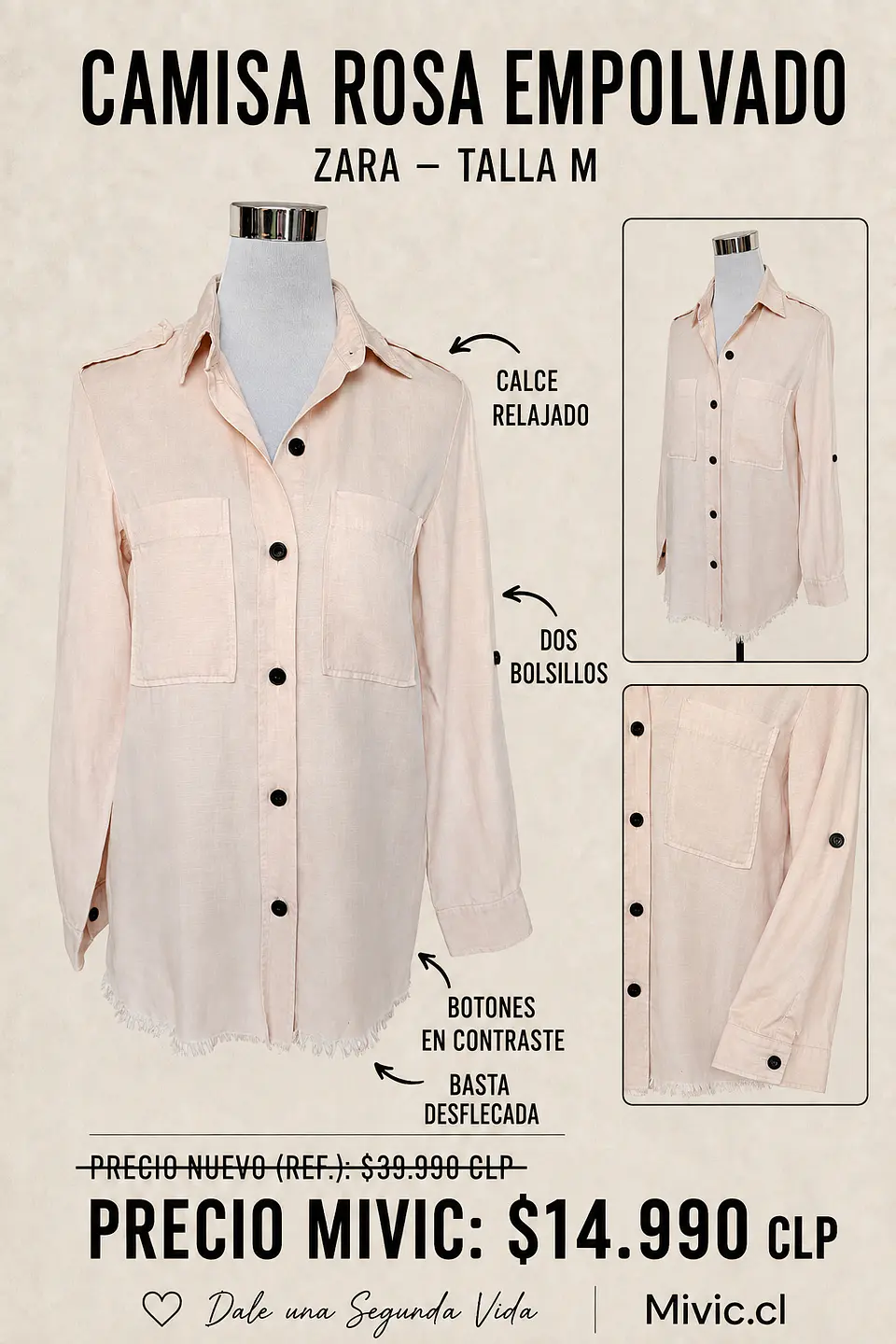 Camisa Zara — Rosa Blush / Estilo Safari 1