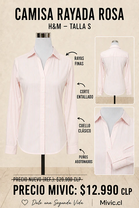 Camisa Rayada Rosa Claro H&M