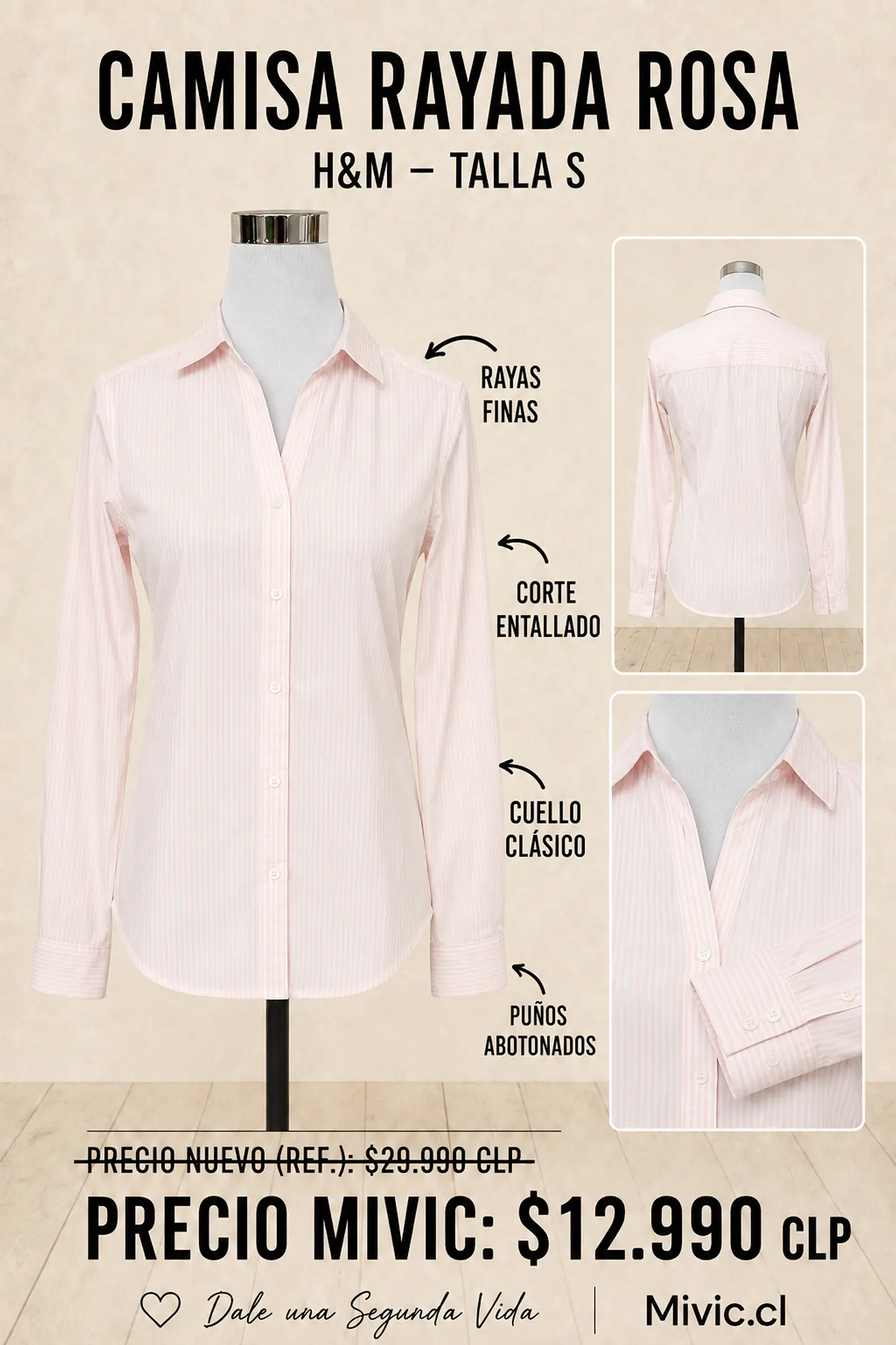 Camisa Rayada Rosa Claro H&M 1