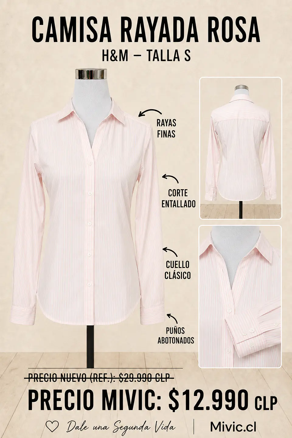 Camisa Rayada Rosa Claro H&M 1