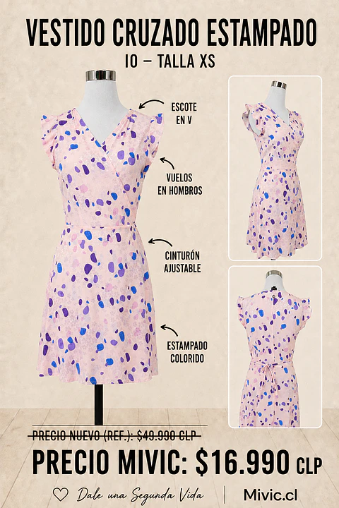 Vestido Cruzado Estampado Rosa IO