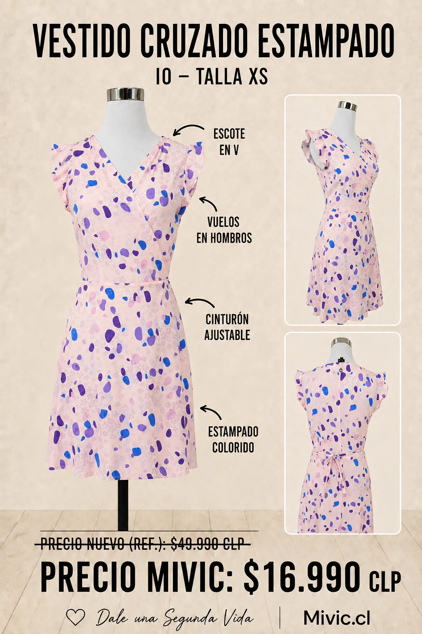 Vestido Cruzado Estampado Rosa IO 1