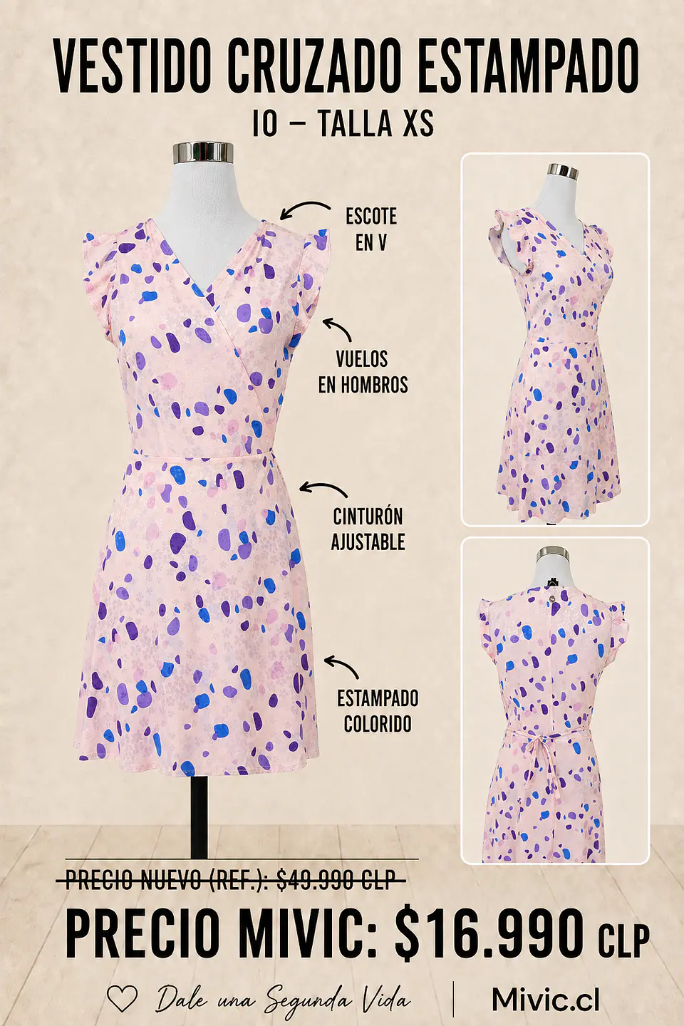 Vestido Cruzado Estampado Rosa IO 1