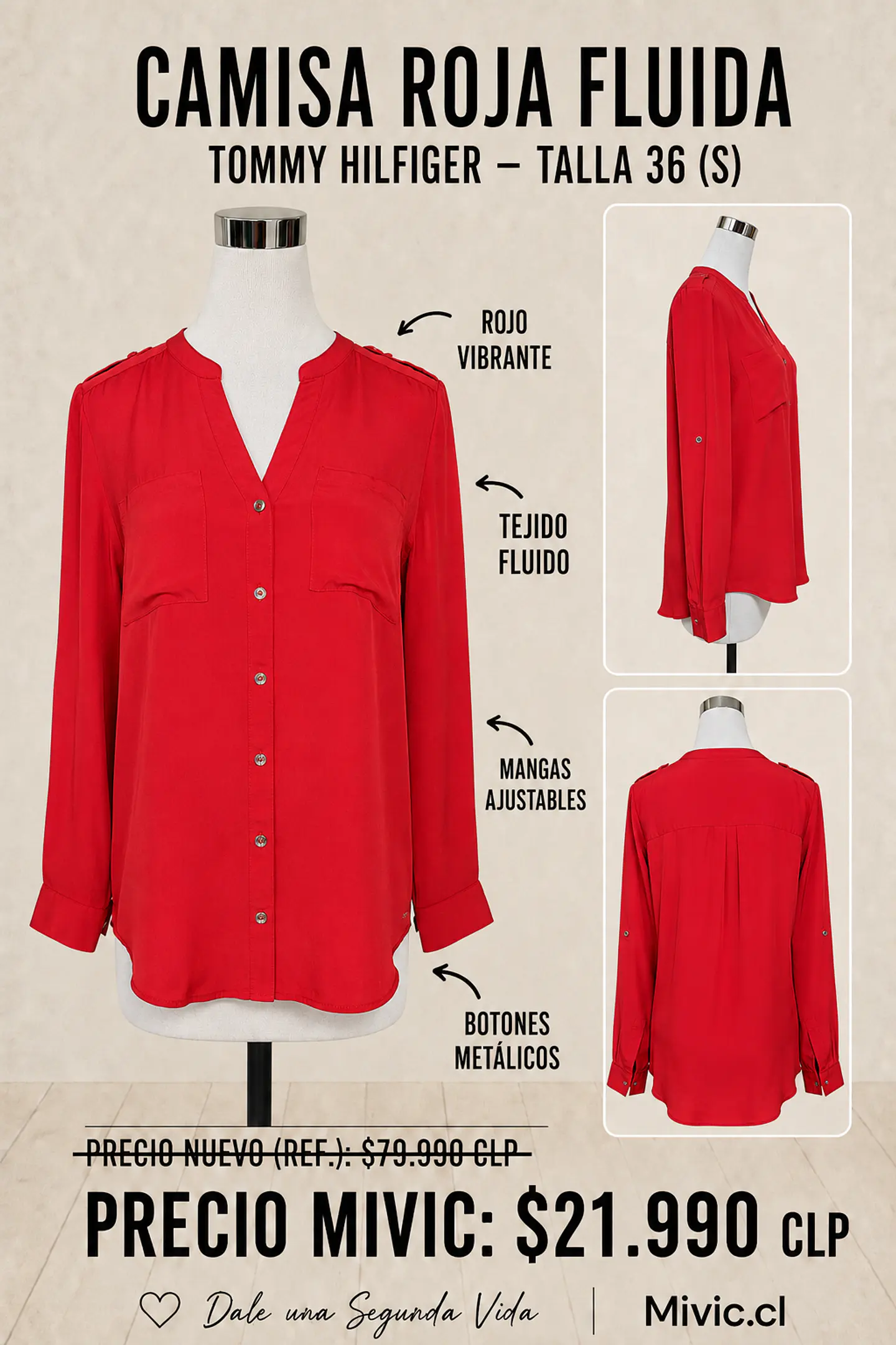 Camisa Roja Fluida Tommy Hilfiger 1