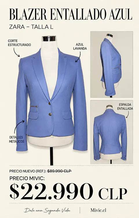 Blazer Entallado Azul Lavanda Zara
