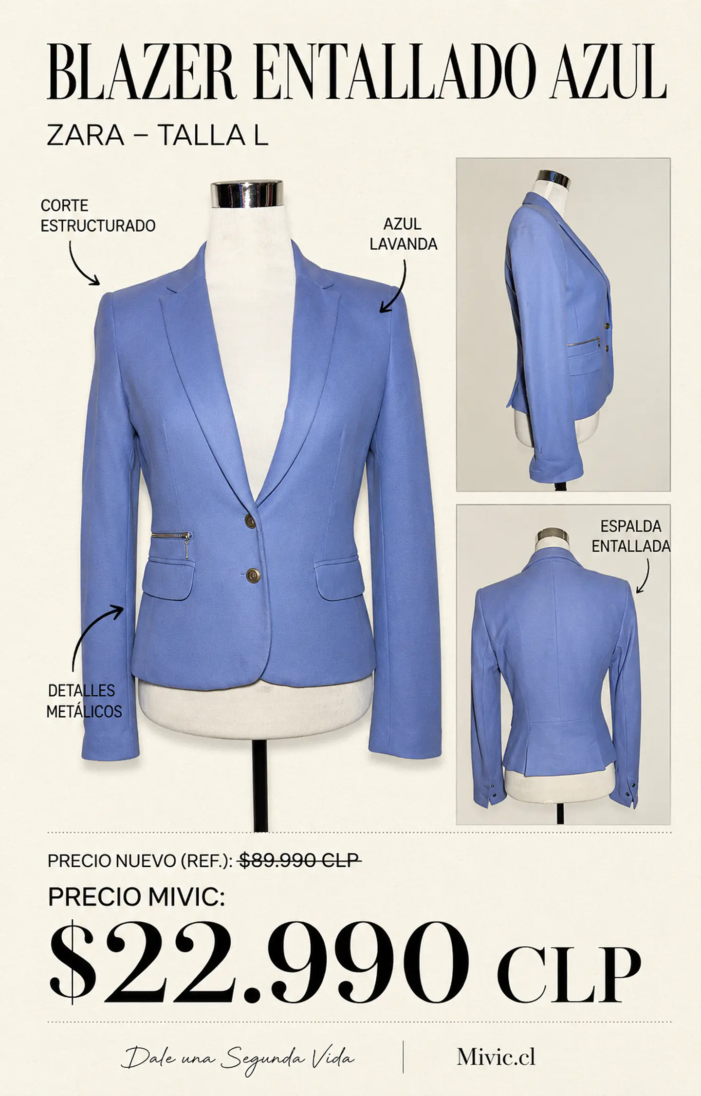 Blazer Entallado Azul Lavanda Zara 1