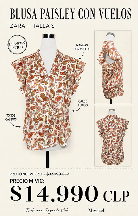 Blusa Paisley con Mangas de Vuelos Zara