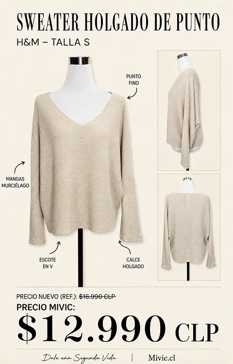 Sweater Holgado de Punto Beige H&M