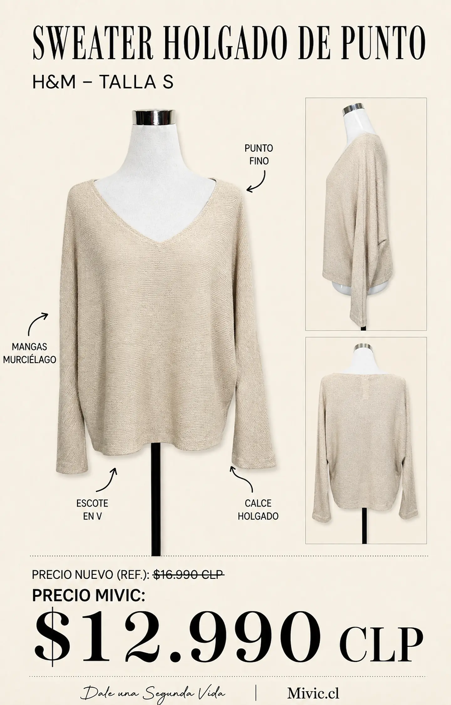 Sweater Holgado de Punto Beige H&M 1