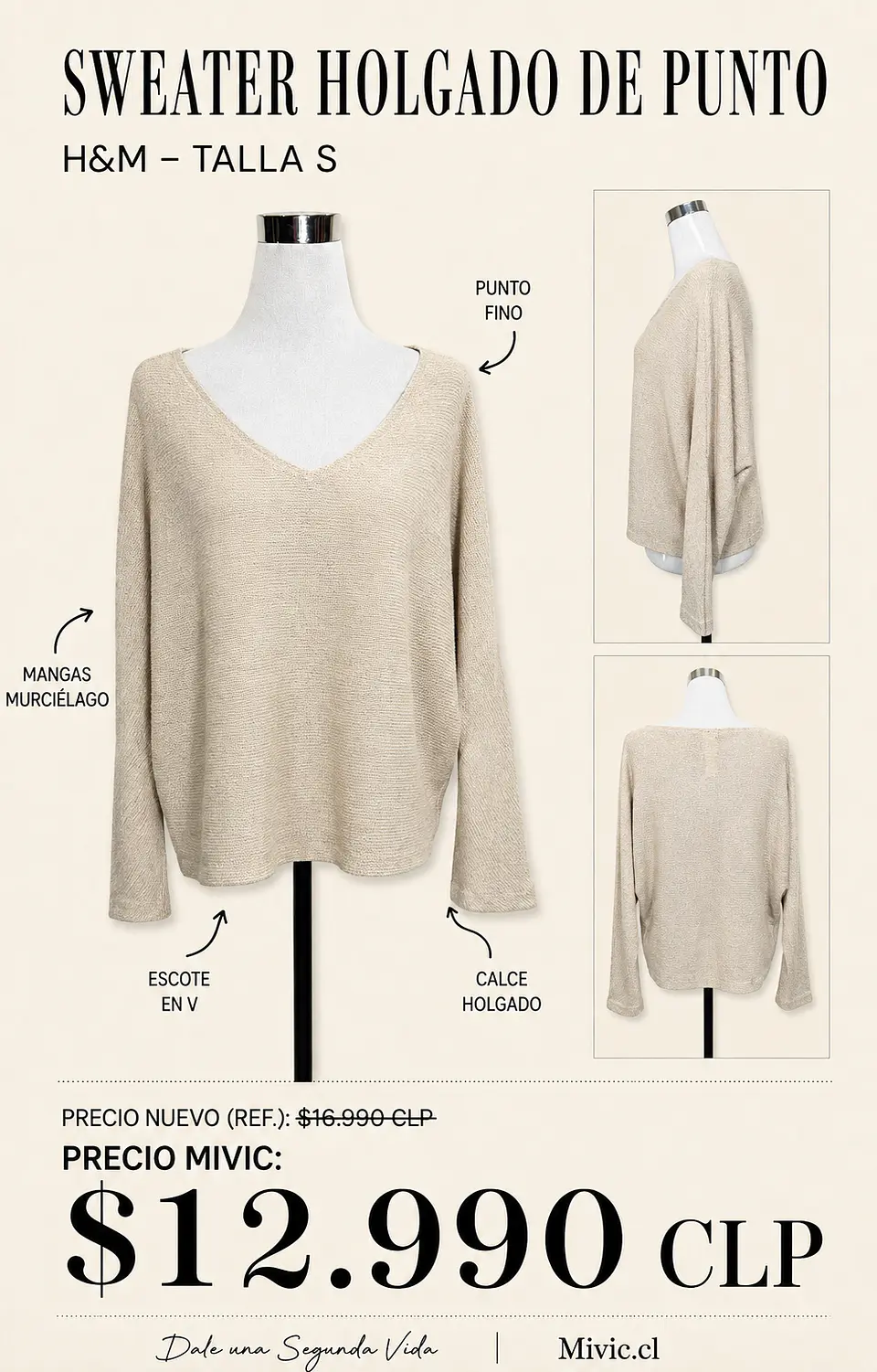 Sweater Holgado de Punto Beige H&M 1