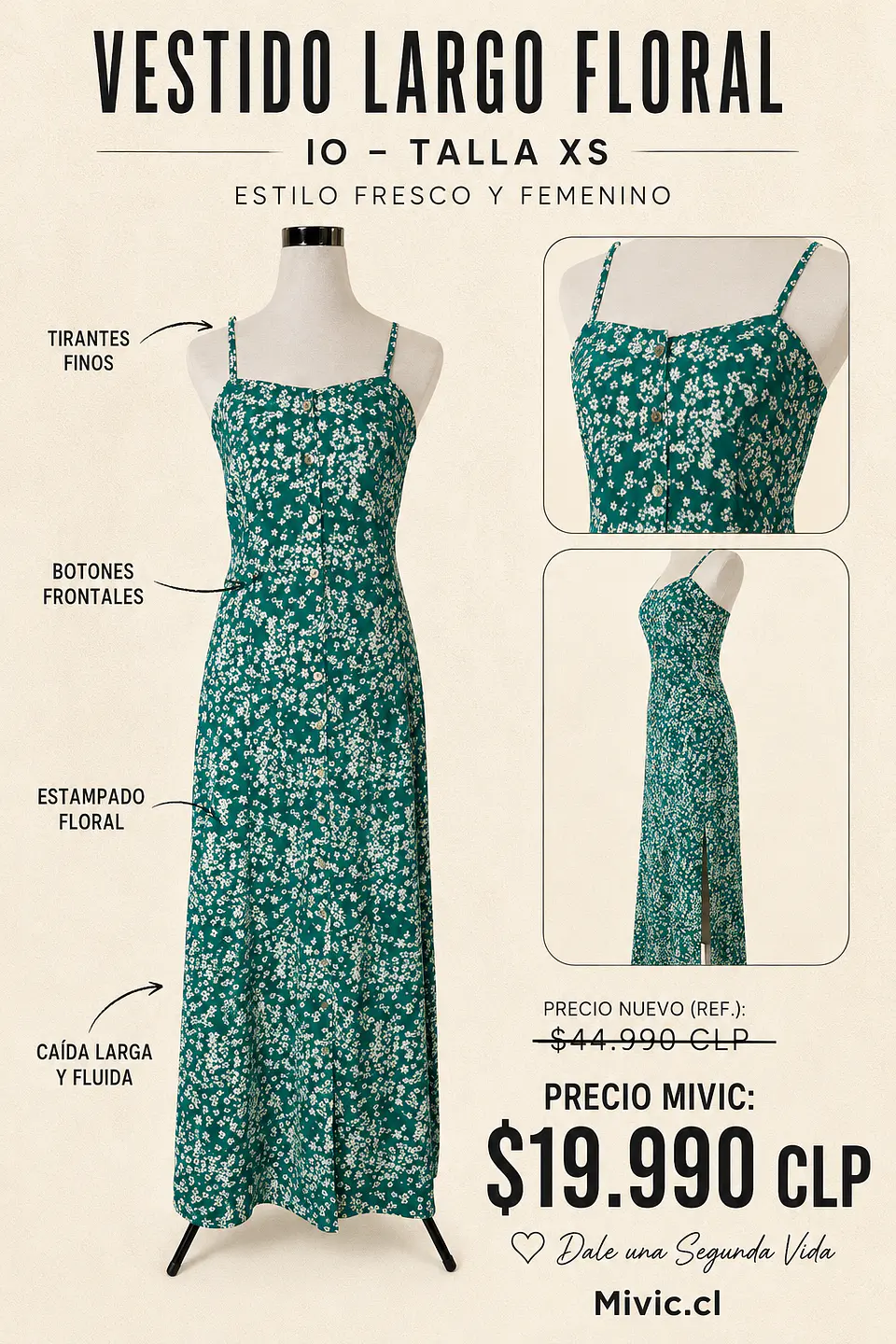 Vestido Largo Floral Verde IO 1