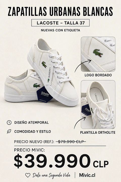 Zapatillas Urbanas Blancas Lacoste Nuevas con Etiqueta