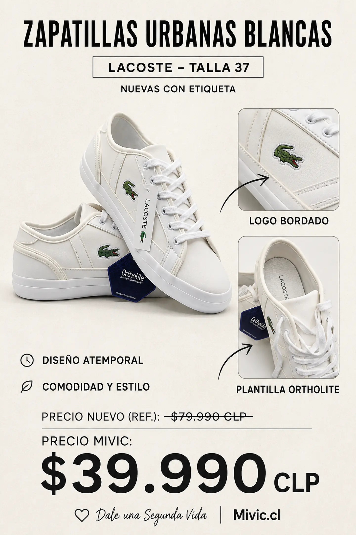Zapatillas Urbanas Blancas Lacoste Nuevas con Etiqueta 1